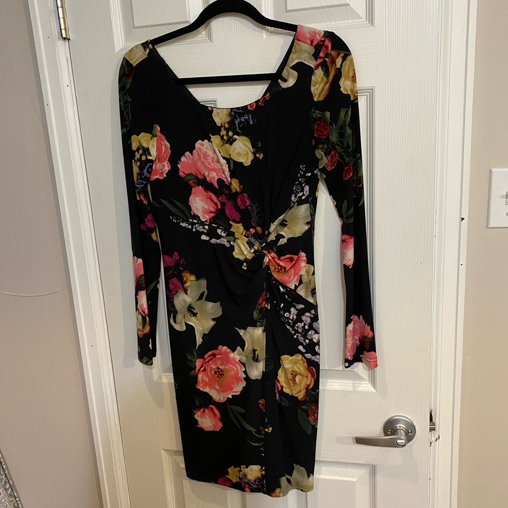 Jessica Simpson black floral long sleeve dress